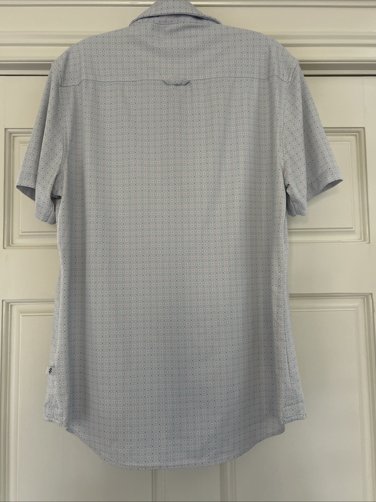 7D ~7 Diamonds Men’s 4 Way Stretch Button Down Short Sleeve Shirt ~Blue/Pink~ M