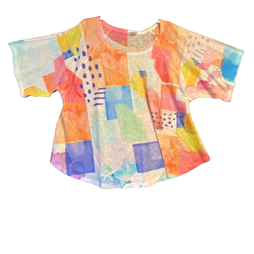 Et Lois Womens Tunic Size 1X Watercolor Pastel Knit Made In USA