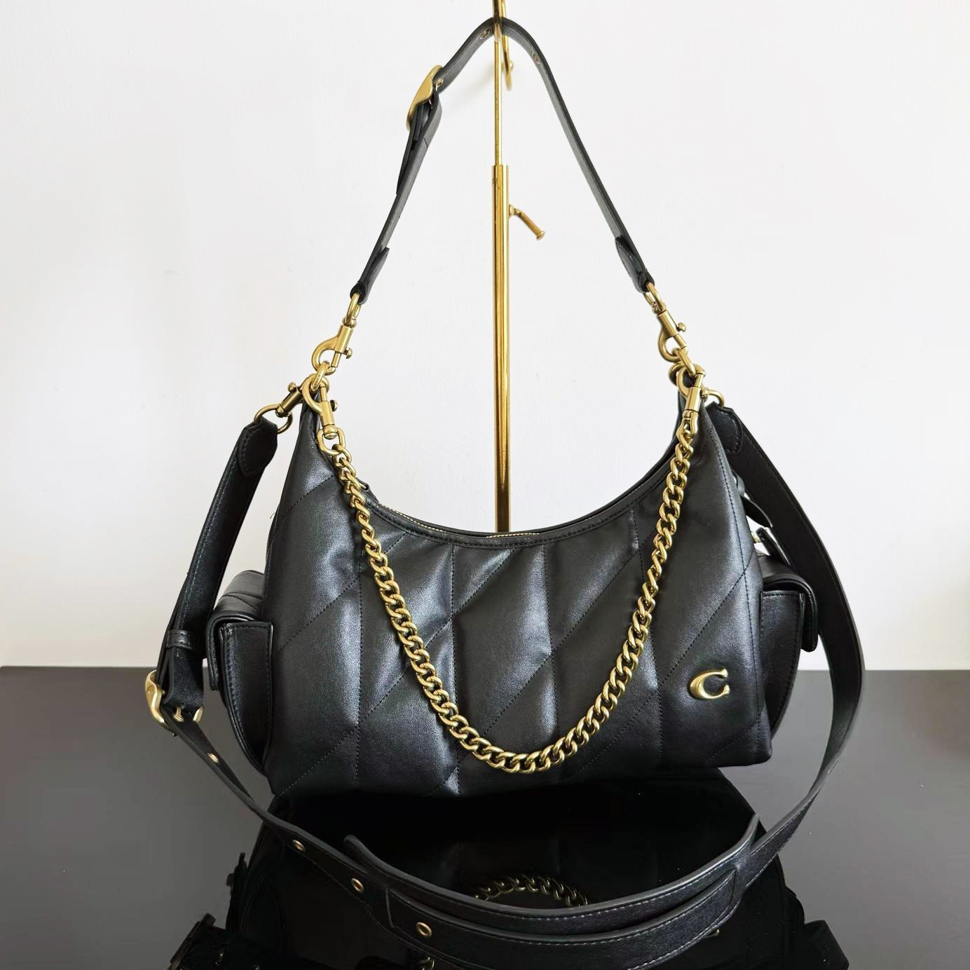 COACH Pocket Juliet Bag 30 Quilting Crossbody Bag Black CDZ71 F/S JP [DDP]