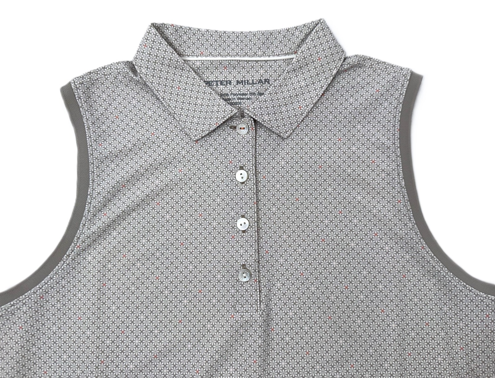 $95 Peter Millar Women’s Banded Mesh Sleeveless Button Polo – Pebble -Medium-New
