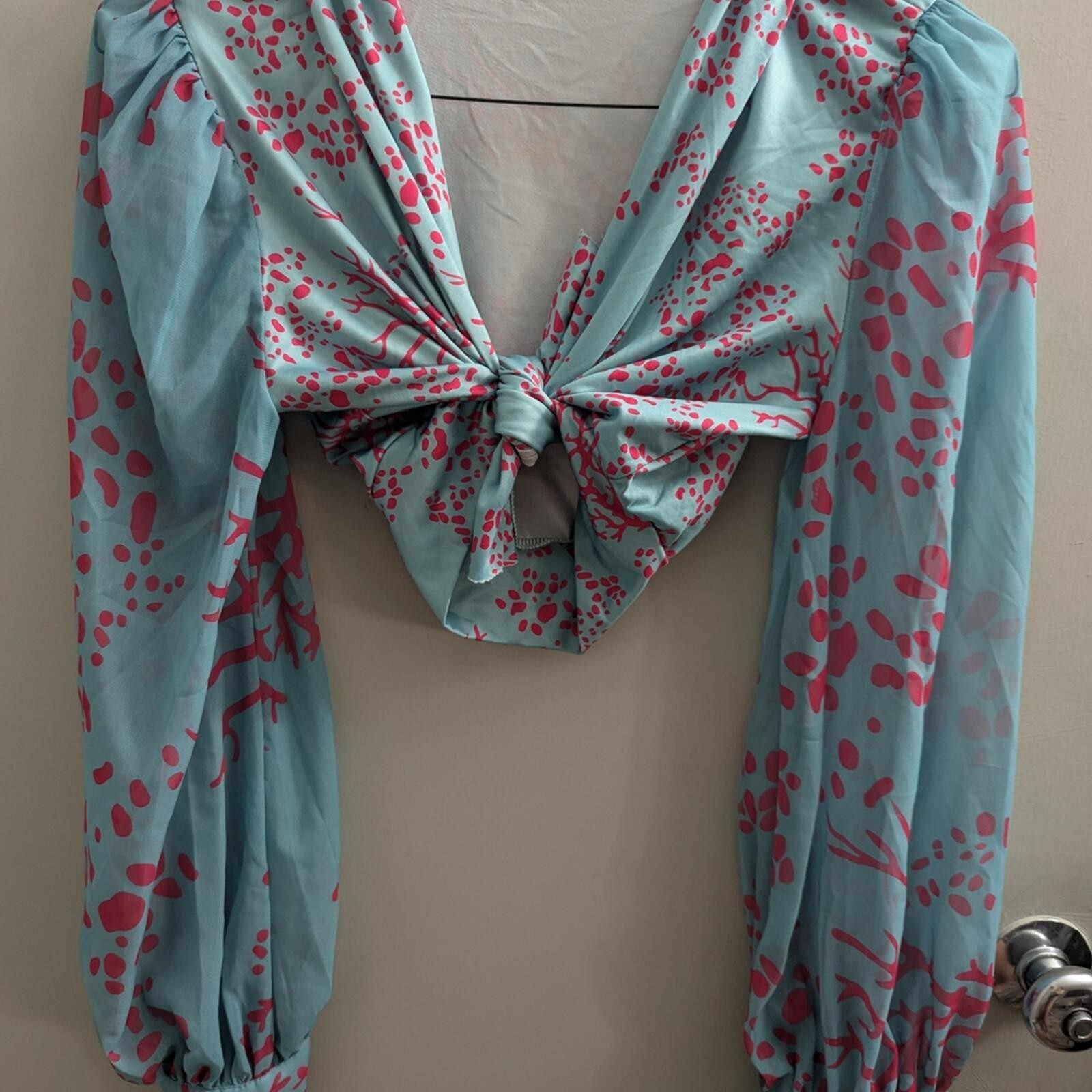 CBR Long Sleeve Tie Front Cropped Blouse Fairy Whimsy Festival Concert Date Nt