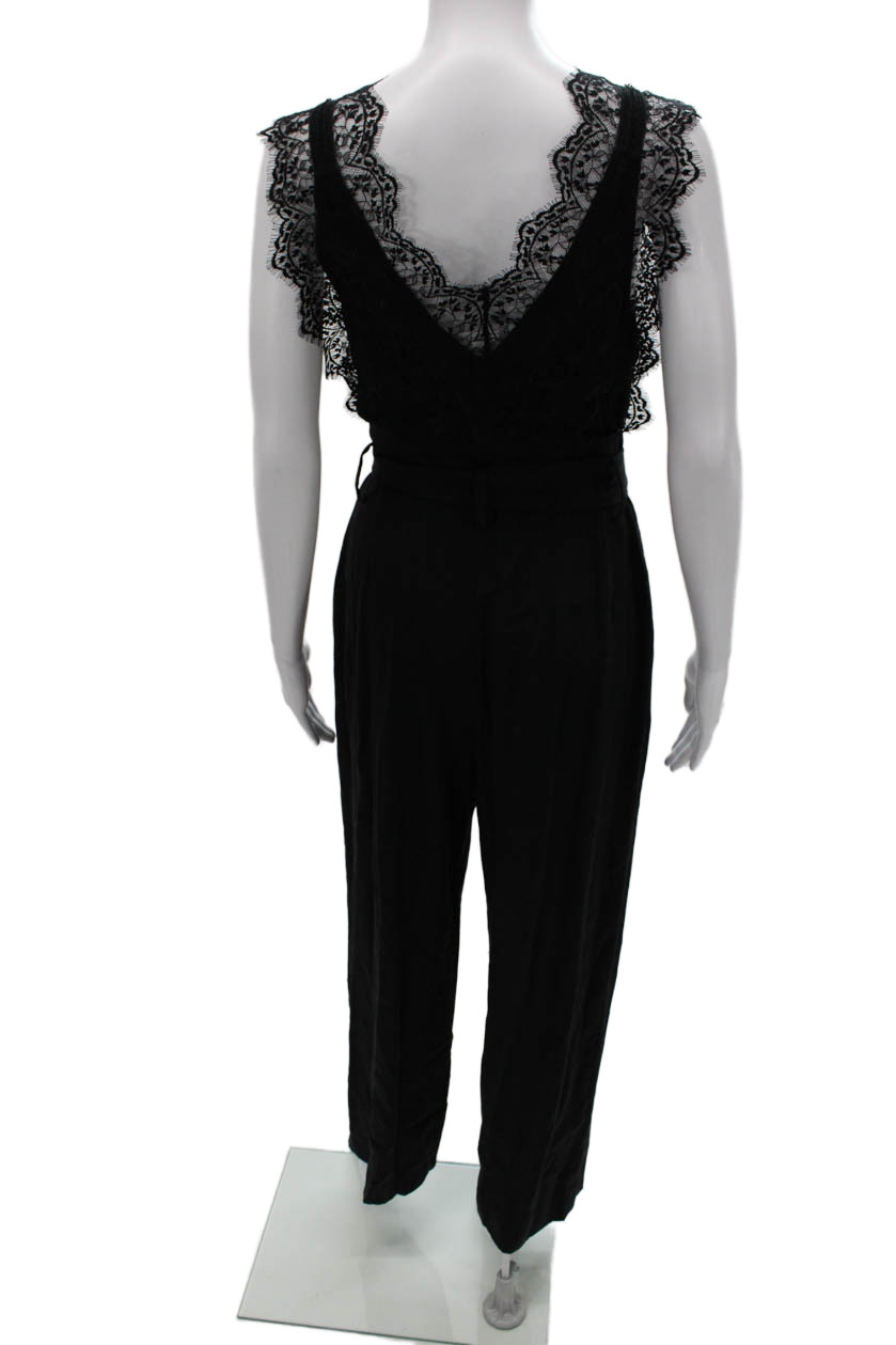 Sandro Womens Jumpsuit Black V-Neck Sleeveless Tie Lyocell Size 36