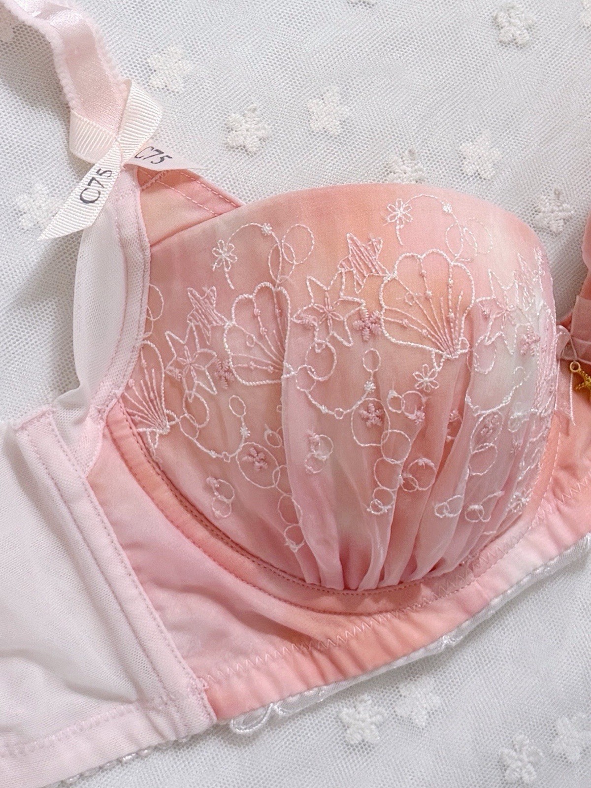 US-34B/JP-C75 Japanese Brand tutu anna Glittery Shells Embroidery PushUp Bra NWT