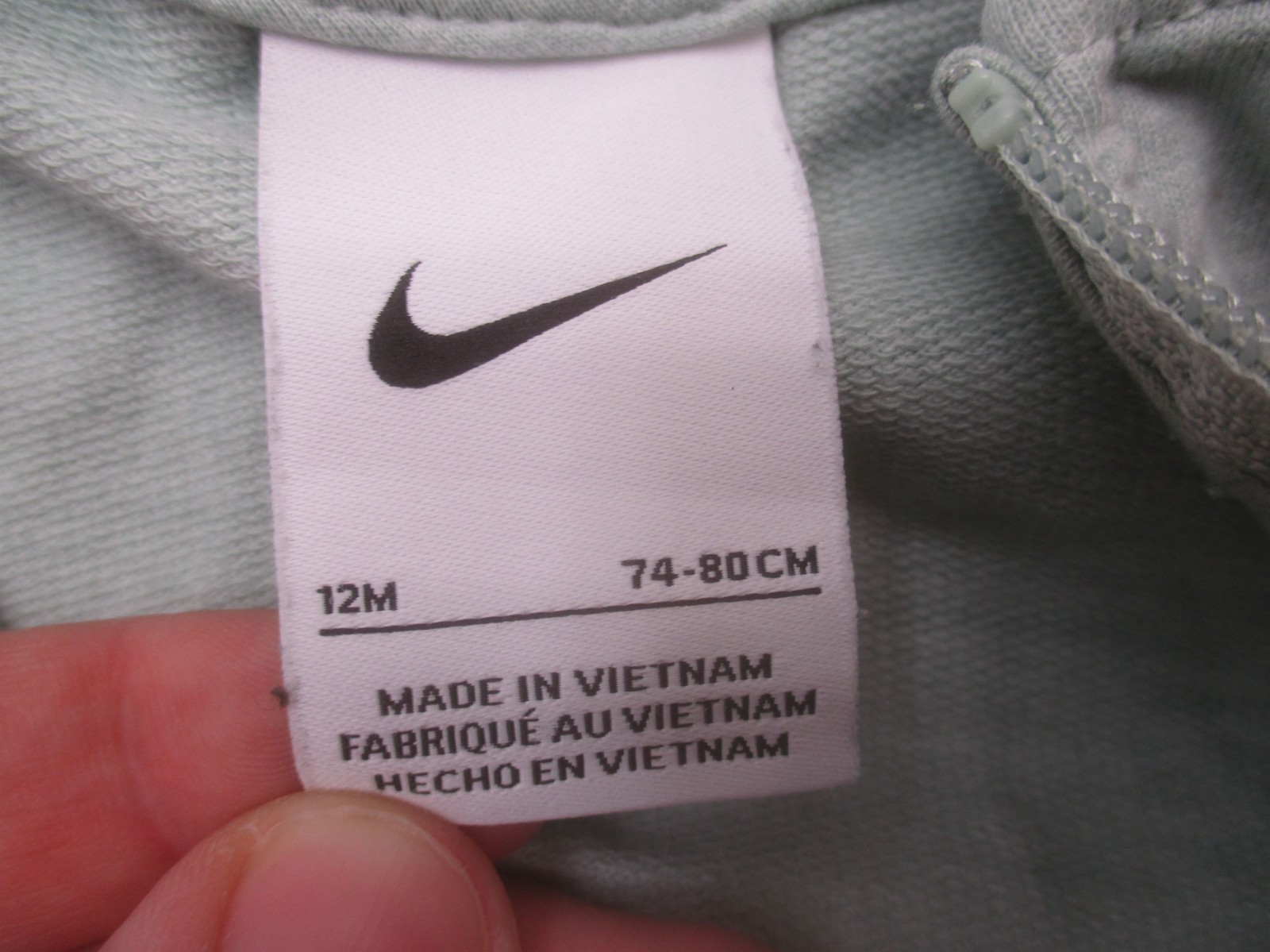 Nike Size 12m (74-80cm) Baby Gray Cotton Blend Hooded Full Zip Jumpsuit 451