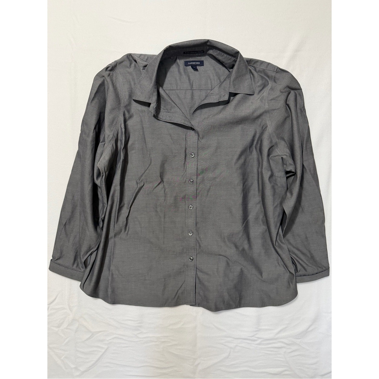 Lands’ End Women’s Gray Pinpoint Oxford Button-Down 18W