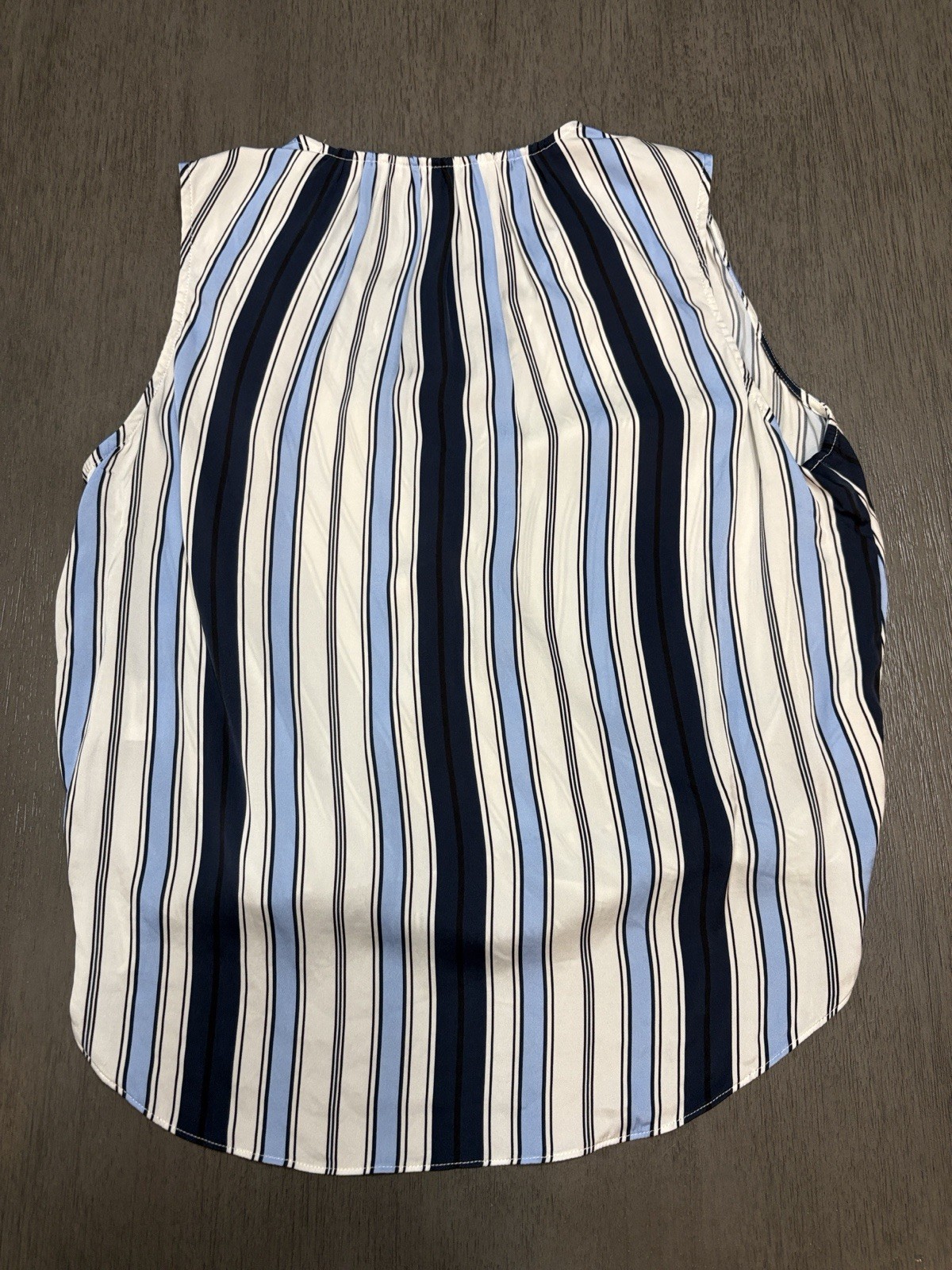 Veronica Beard Rahi Blue Stripe Quiet Luxury Silk Blend Sleeveless Designer Top
