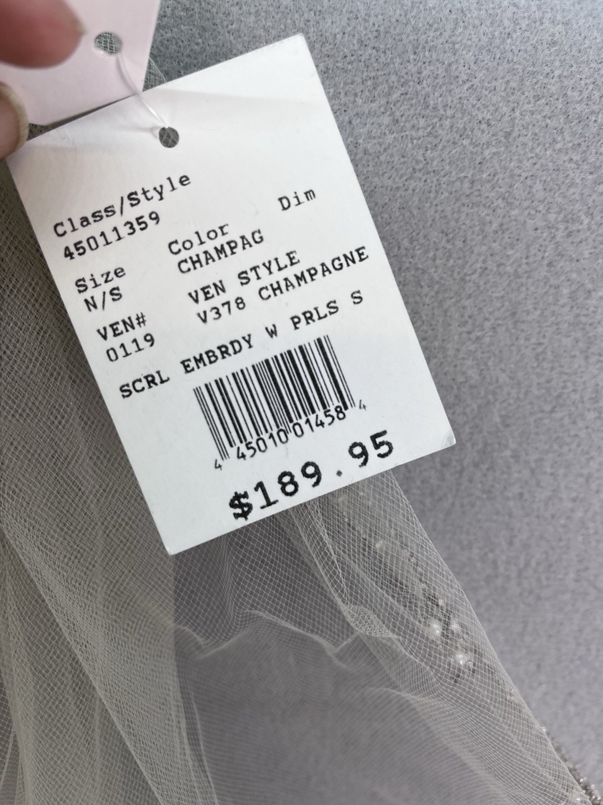 NEW NWT Unused Davids Bridal Veil 40” Inches Champagne Wedding Embroidered Pearl