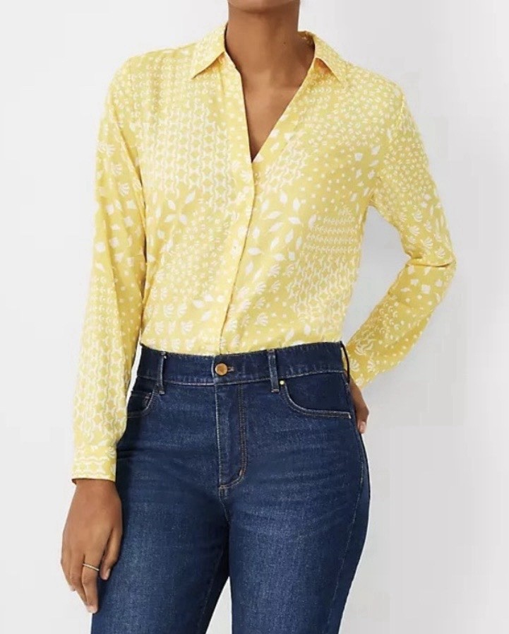 Ann Taylor Geo Essential Career Long Sleeve Blouse Size XL-FLAW