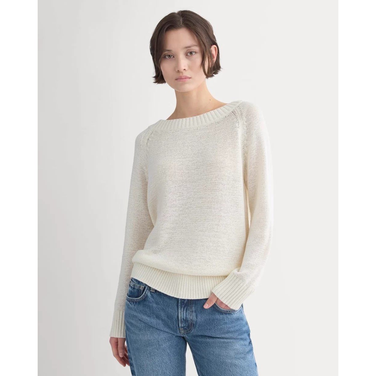 Everlane Linen Cotton Sweater Womens Large Cream White Raglan Knit Minimalist
