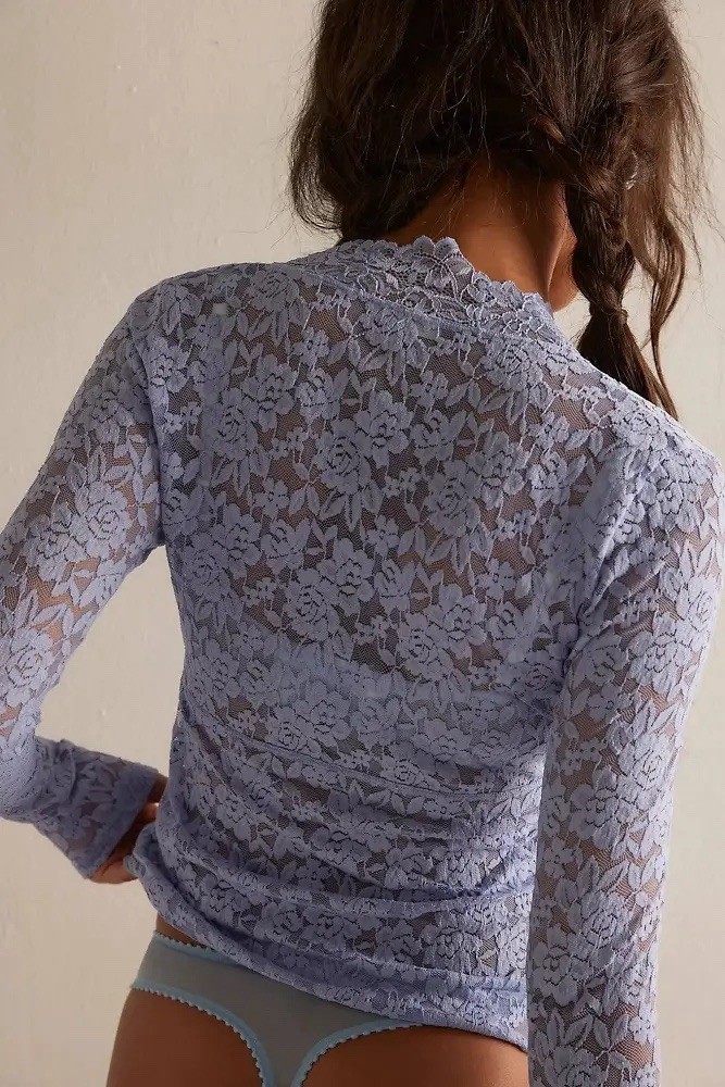 new nwt Free People Intimately All Day lace top shirt large dawn breeze $58