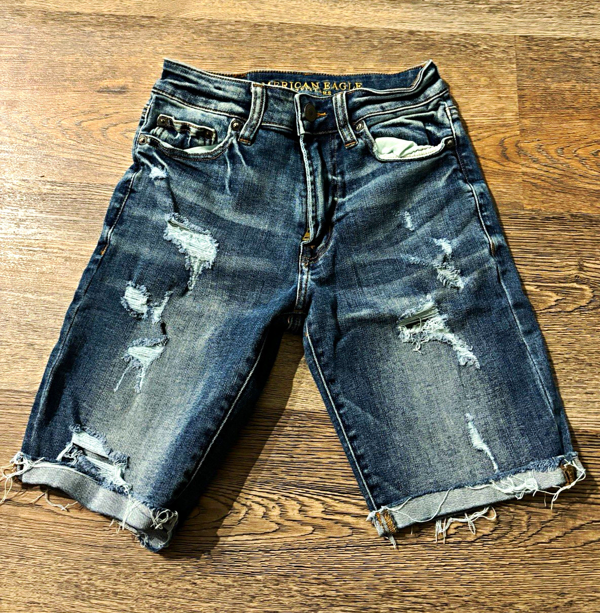 American Eagle Outfitters Next Level Flex Bermuda Denim Shorts Blue 26 9″