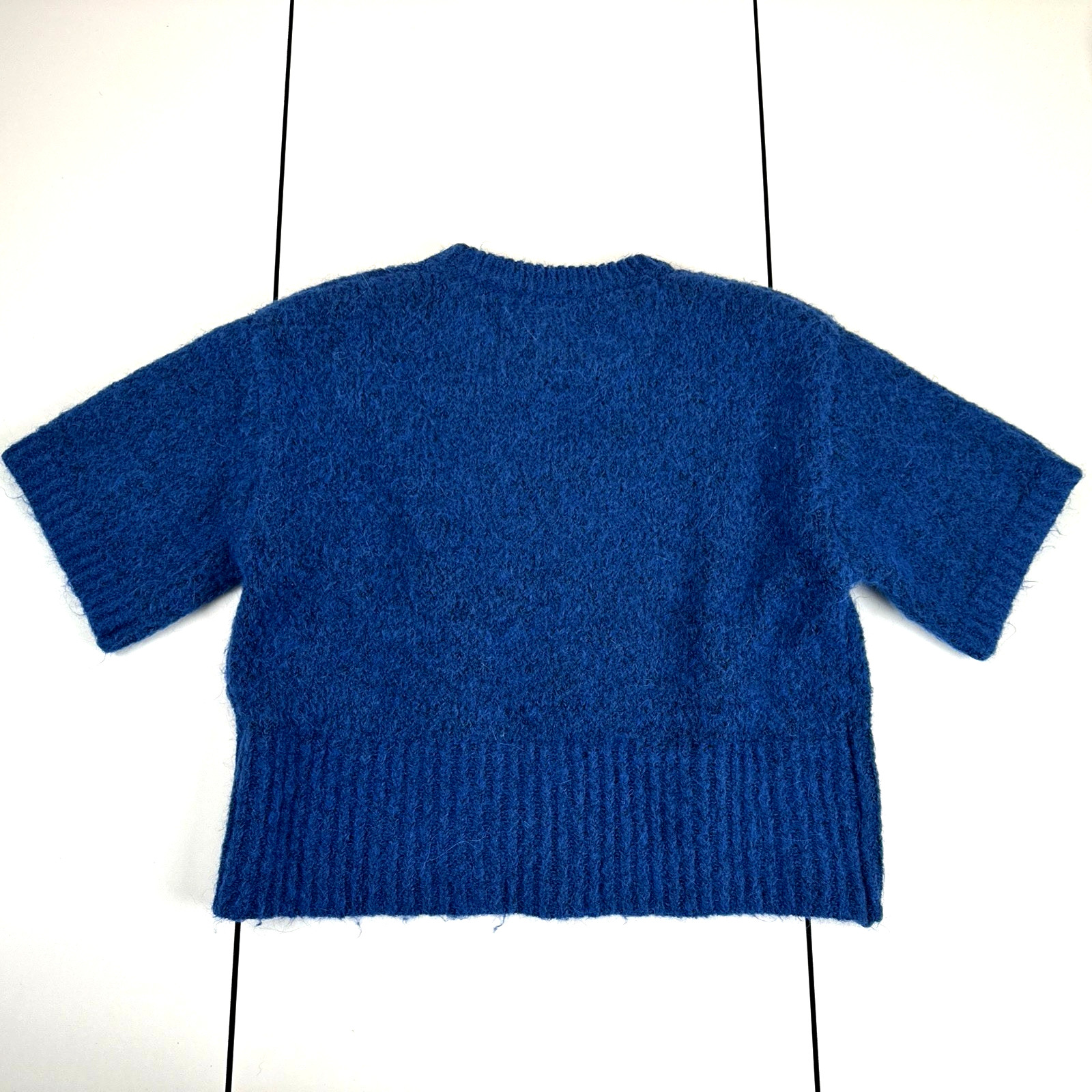 Zara Short Sleeve Wool Alpaca Blend Knit Short Sleeve Crop Sweater Sz M