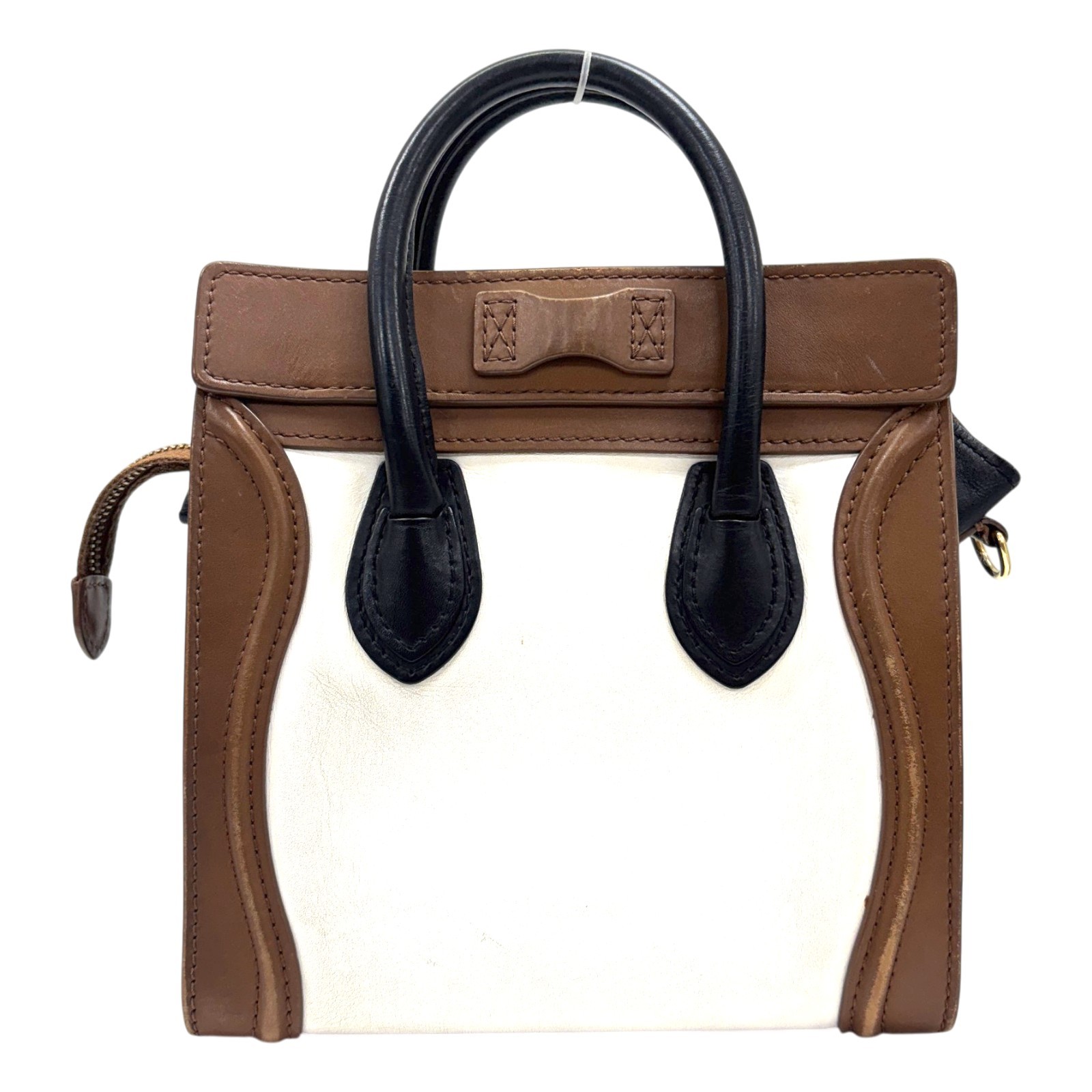 CELINE Nano Luggage Shoulder Handbag Calfskin White Brown 189243