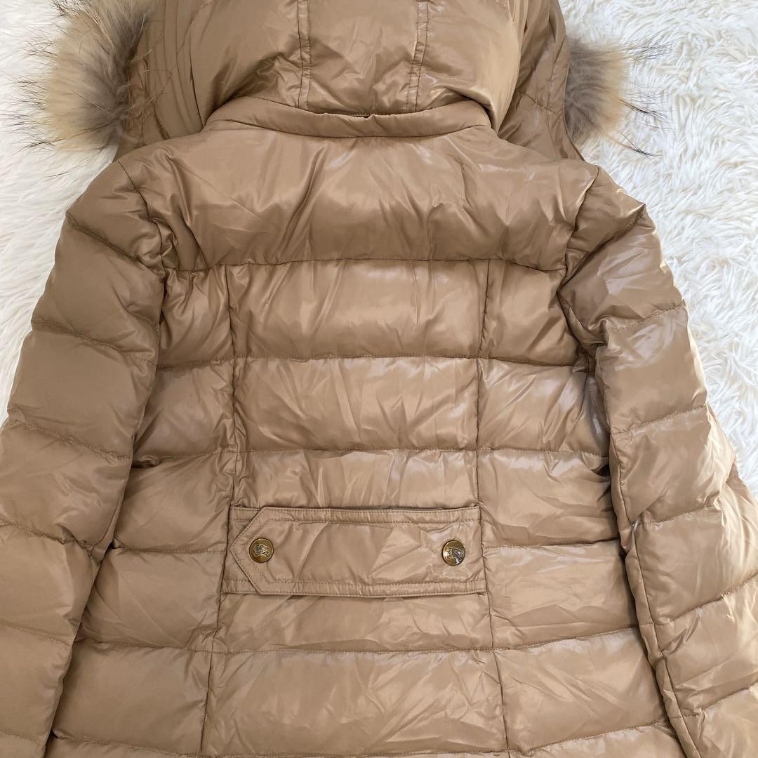 Burberry Blue Label down coat with raccoon Nova check pattern size 38