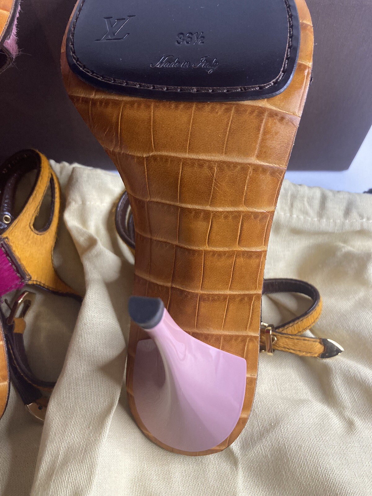 New LOUIS VUITTON crocodile leathe & pony hide Heel Size 36.5