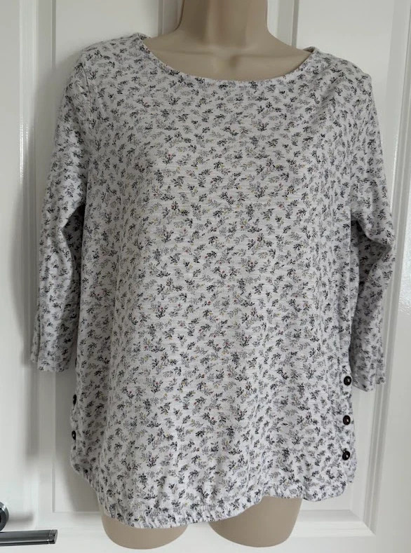 Fat Face Top Size UK 10 Floral Ditsy Cotton Modal 3/4 Sleeve Casual Blouse Boho
