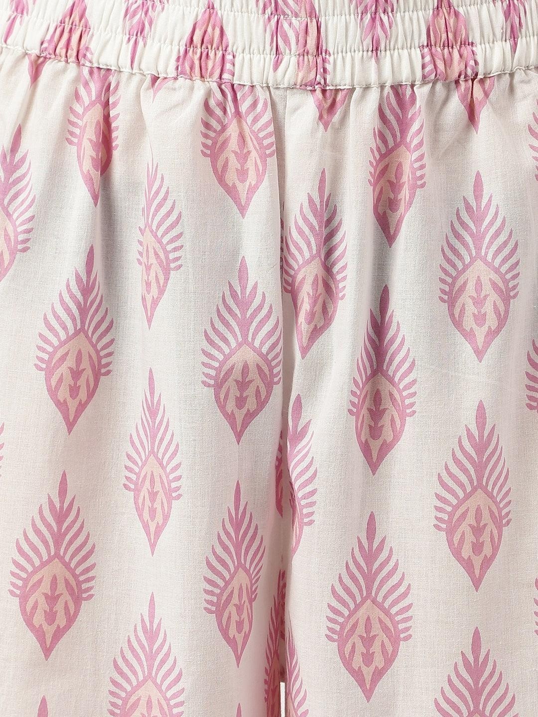 White Cotton Straight Kurta Hem Cuffed Pant Co-Ord Set for Women Plus Size