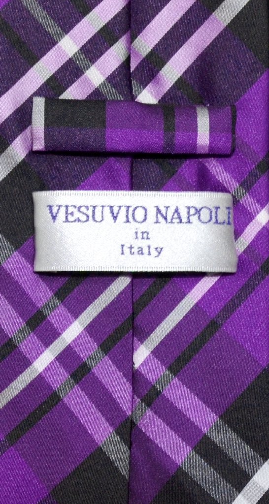 Vesuvio Napoli Purple Black White PLAID NeckTie and Handkerchief Neck Tie Set
