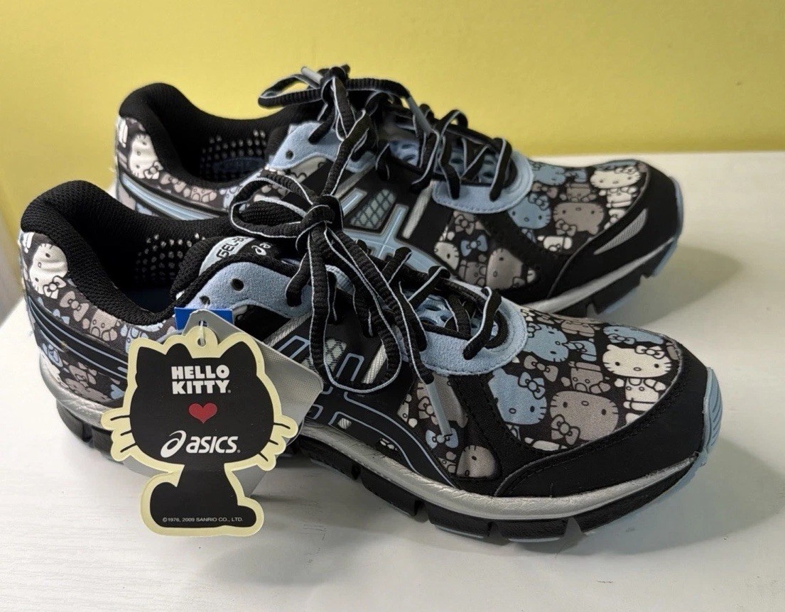 Asics Gel-Blur33 Hello Kitty Pattern Sneakers Size 8 Black/blue NEW W/O Box