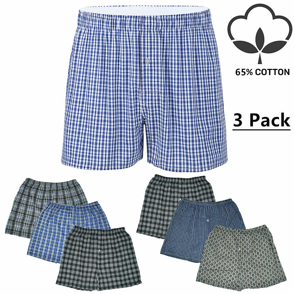 3 Pack For Men Boxer Shorts Briefs Underwear Trunk Plaid Cotton Blend Size M-2XL