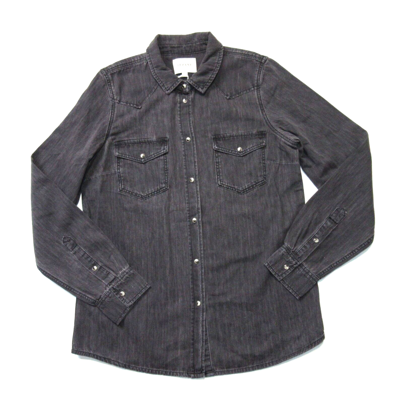 NWT Sezane Servanne Shirt in Bleached Black Chambray Snap Down Top 34 / US 2