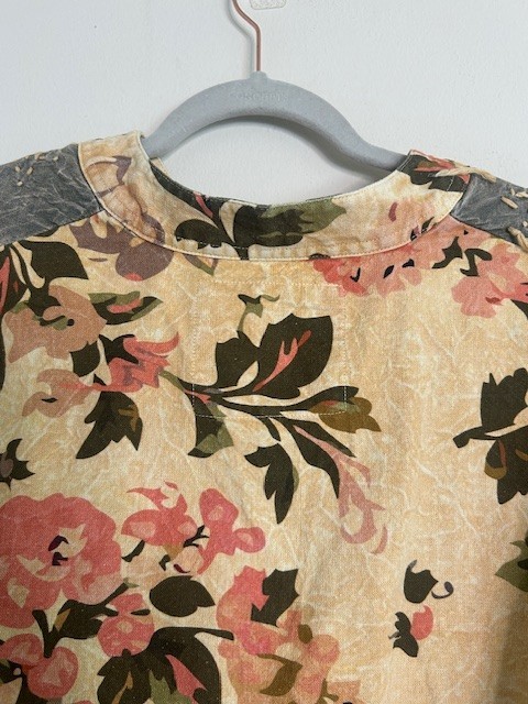 #1396 A Rare Bird Chambray Knotted Floral Mixed Shabby Chic Shirt/Jacket NWT