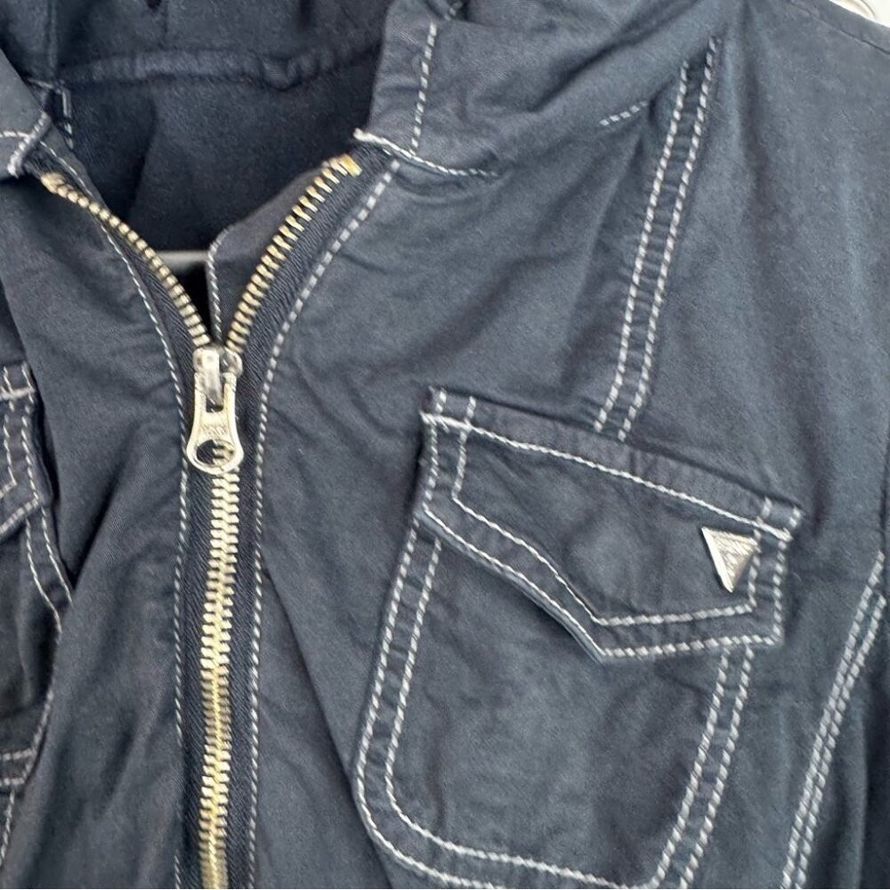 Guess jacket hood zip up logo pockets cargo Black Utility Jacket for Women