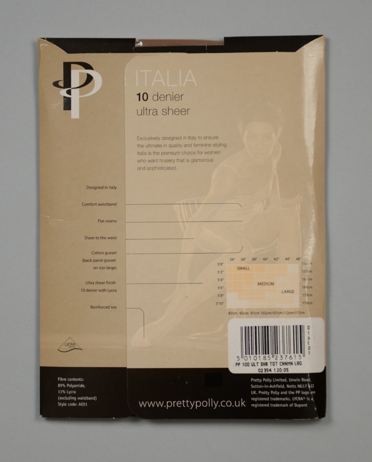 NOS Pretty Polly Italia Ultra Sheer 10 Denier Pantyhose Tights – Cinnamon