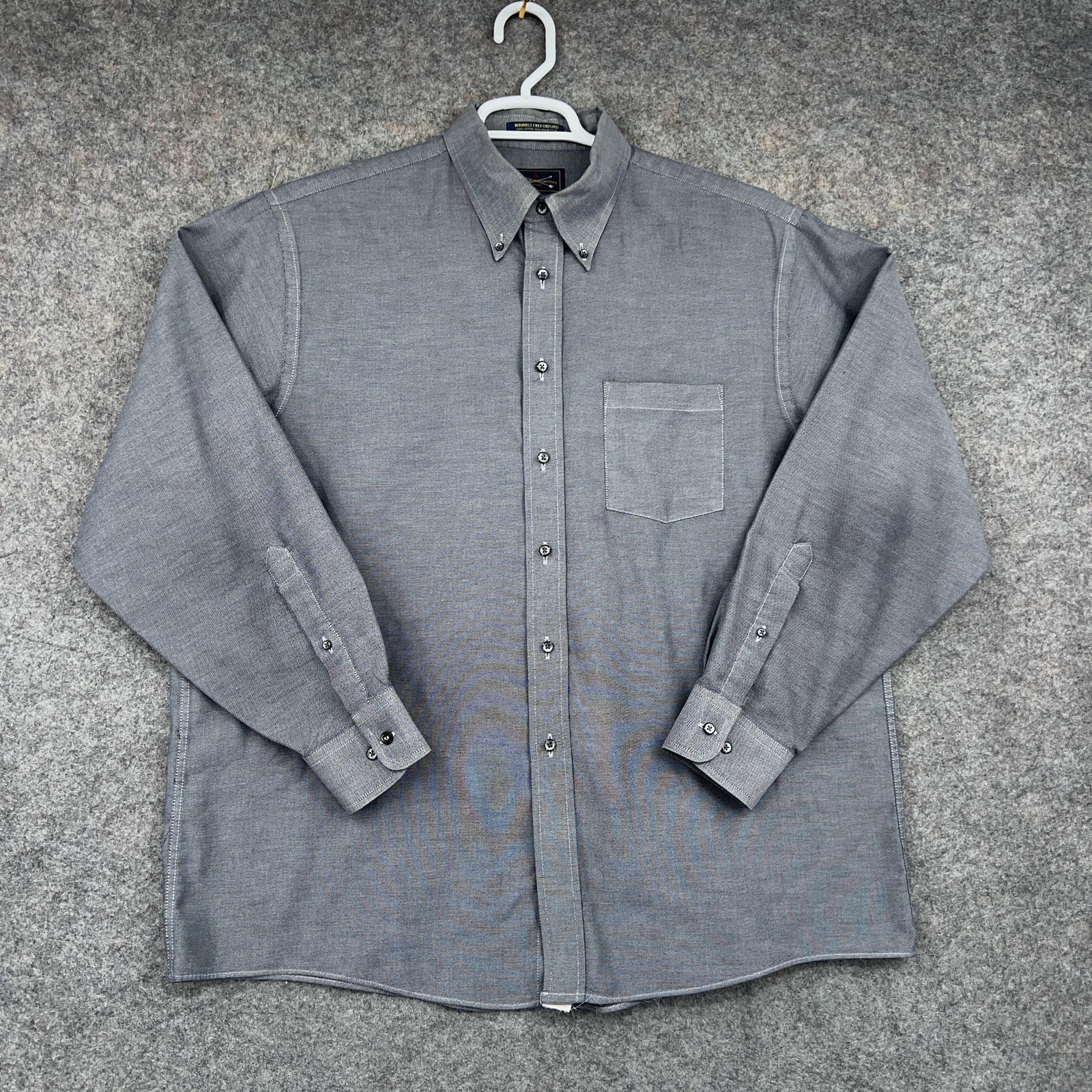 Arrow Shirt Mens 17.5 34/35 Gray Herringbone Wrinkle Free Oxford Long Sleeve
