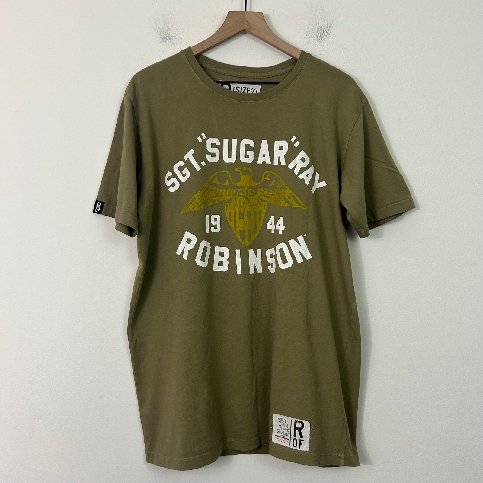 Roots of Fight Sugar Ray Robinson Army Boxing T Shirt Mens XL Olive Green USA