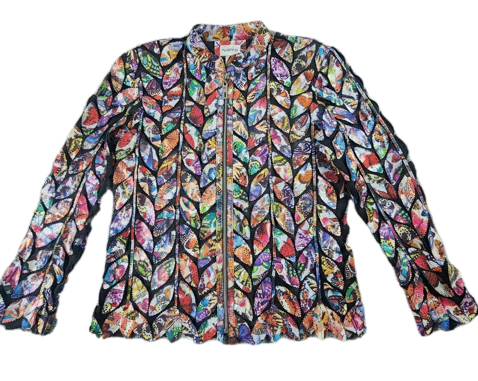 Natto L Women’s Lamb Leather Mesh Jacket Avant Garde Art to Wear 3D Leaf Moto