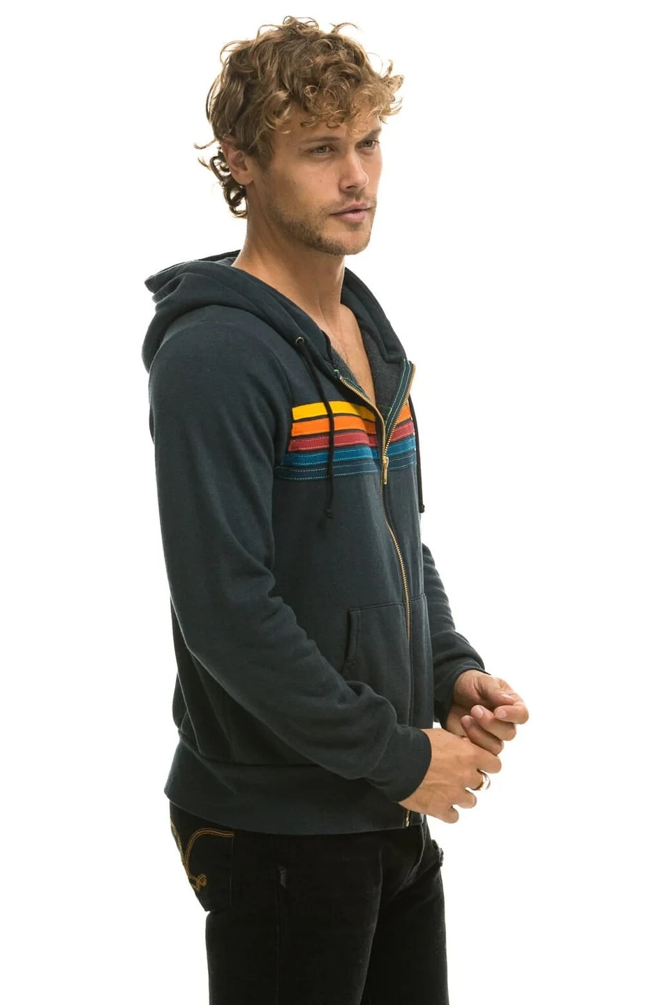 Aviator Nation – 5 STRIPE HOODIE – CHARCOAL Size Small