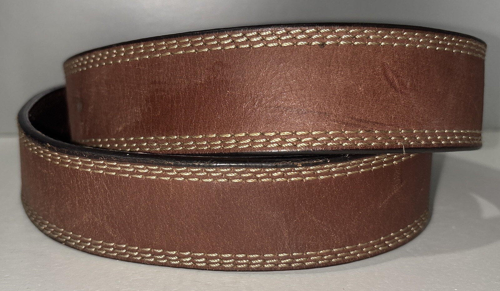 Wrangler Genuine Leather Belt Men’s M 34 Brown 3 Rows Contrast Stitching BW23352