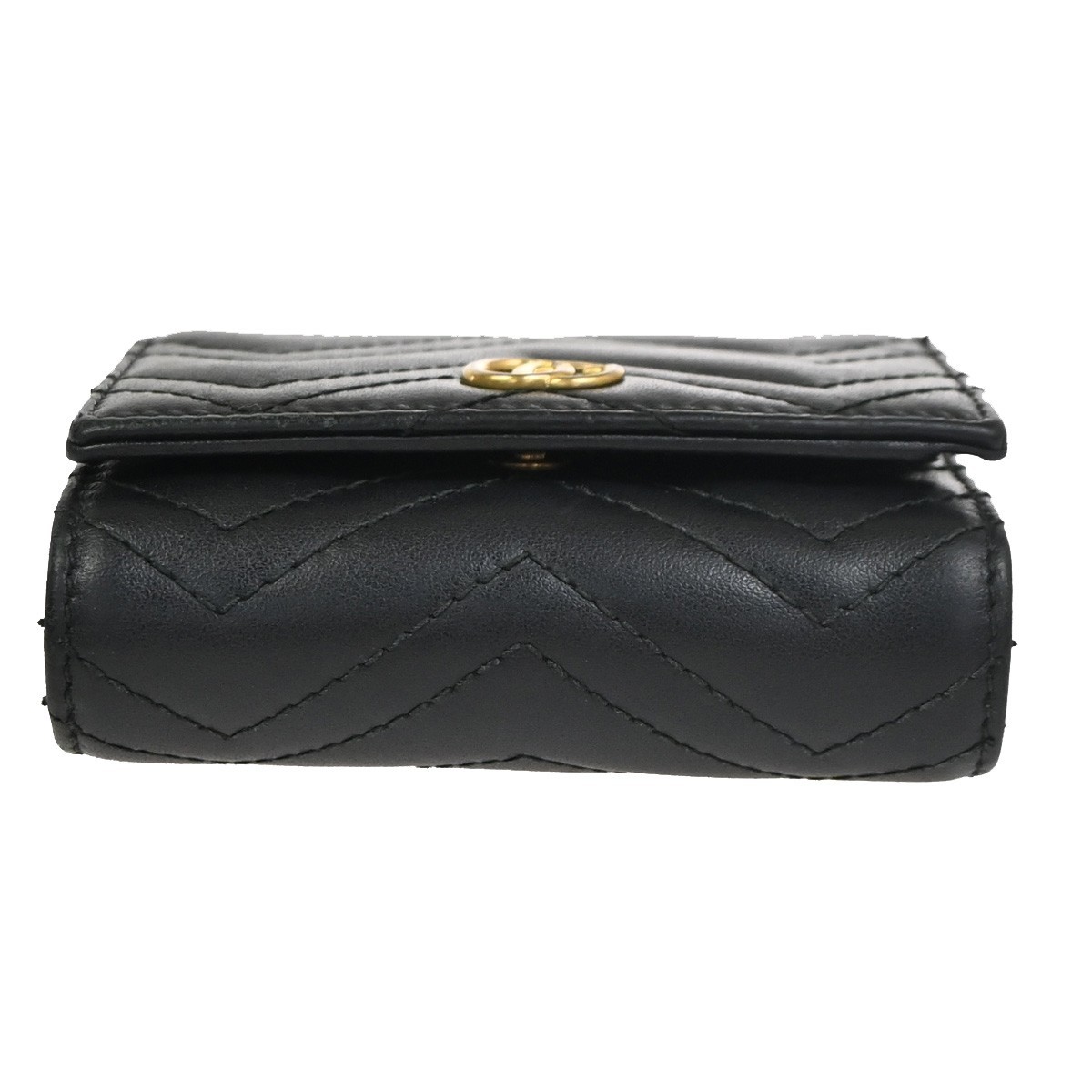 GUCCI GG Marmont Compact Bifold Wallet Purse Leather Black GHW Italy 69YH976