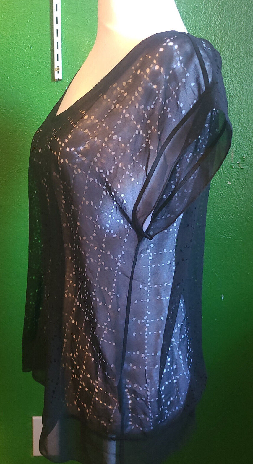 Eileen Fisher sheer see thru top 100% recycled polyester black PM