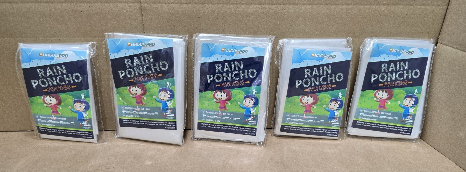 Hagon Disposable Rain Poncho for Kids with Hood Lightweight Waterproof -5-Pack