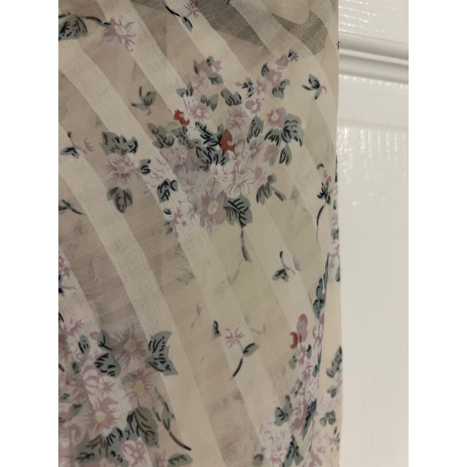 Collective Rack Floral Smocked Crop Top Cream Purple Sheer Balloon Sleeve Blouse