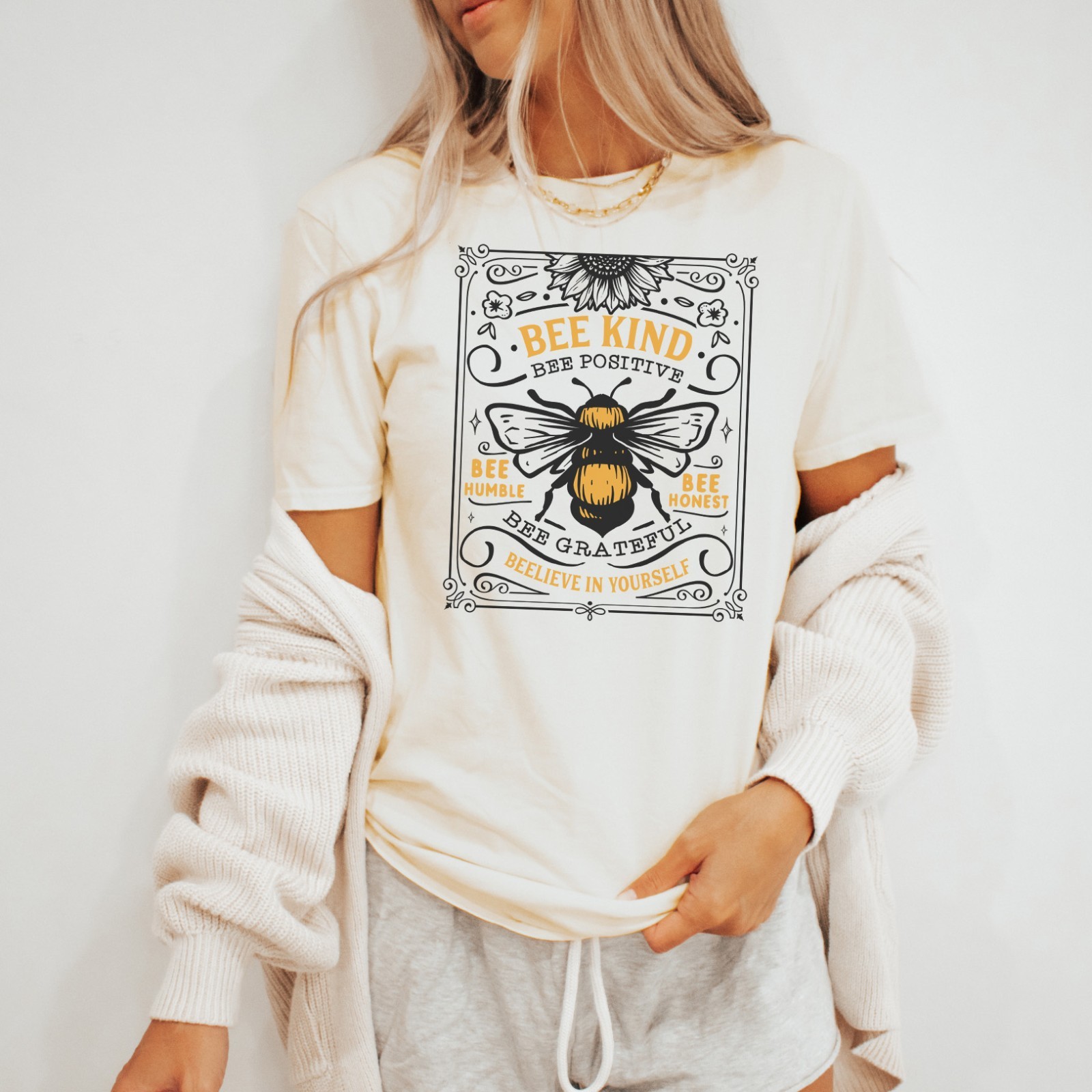 Bee Kind Grateful Humble Positive Shirt Inspirational Sunflower Bee Tee