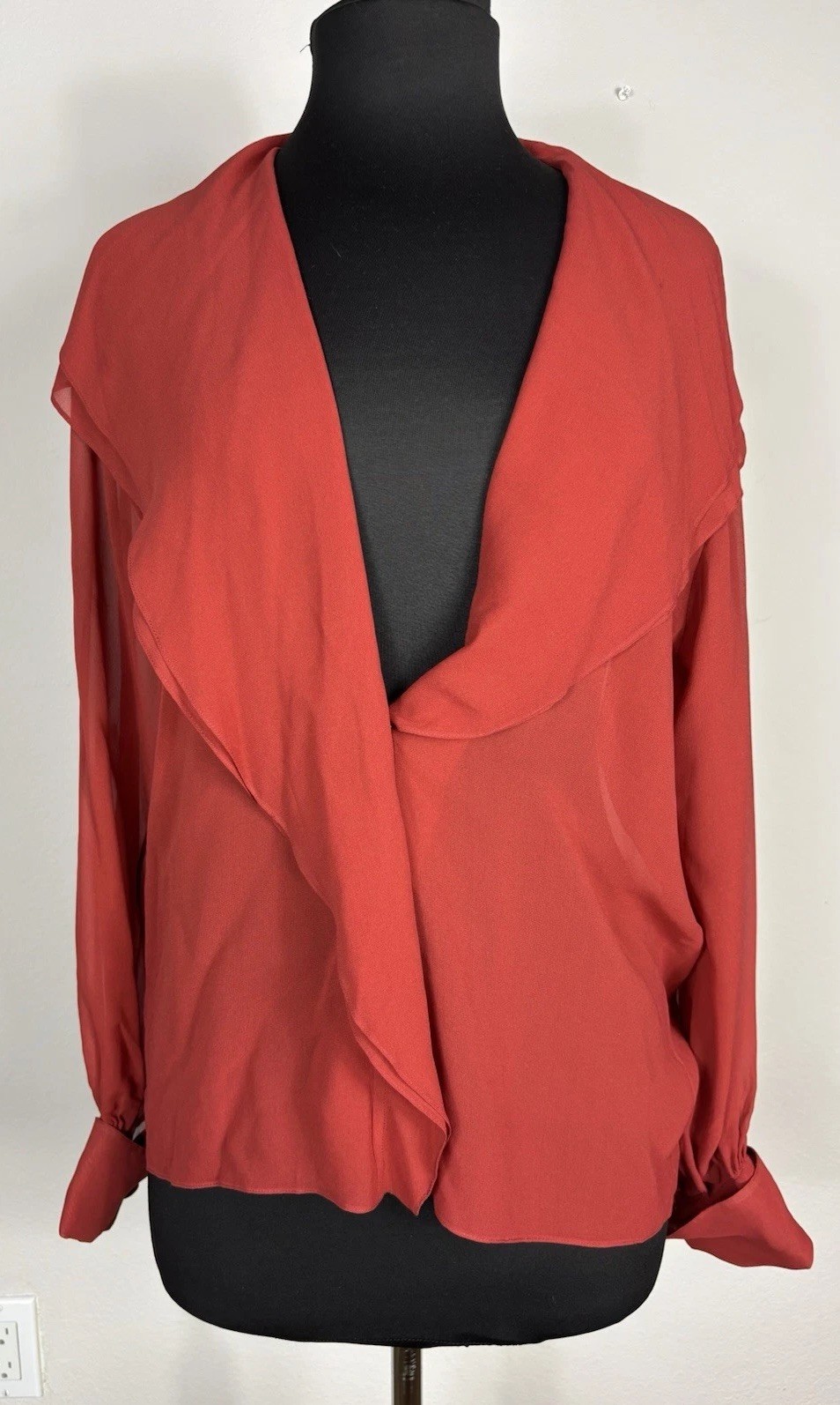VINTAGE 90s Calvin Klein Long Sleeve Silk Women’s Classic Blue Blouse – Size 8