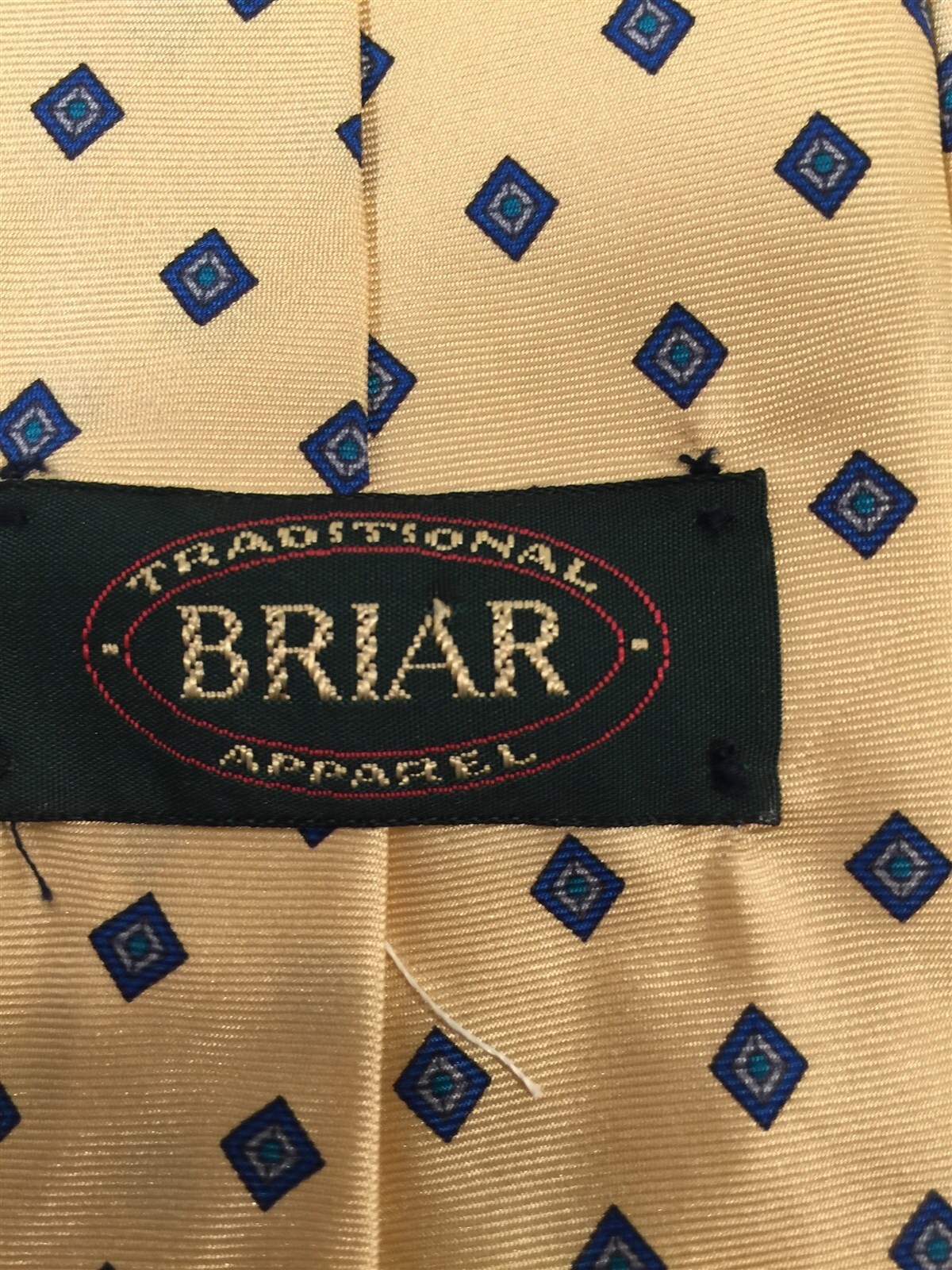 Vintage Briar 100% Silk Tie – Ivory With Blue Geometric Pattern – 3 3/4″ Wide