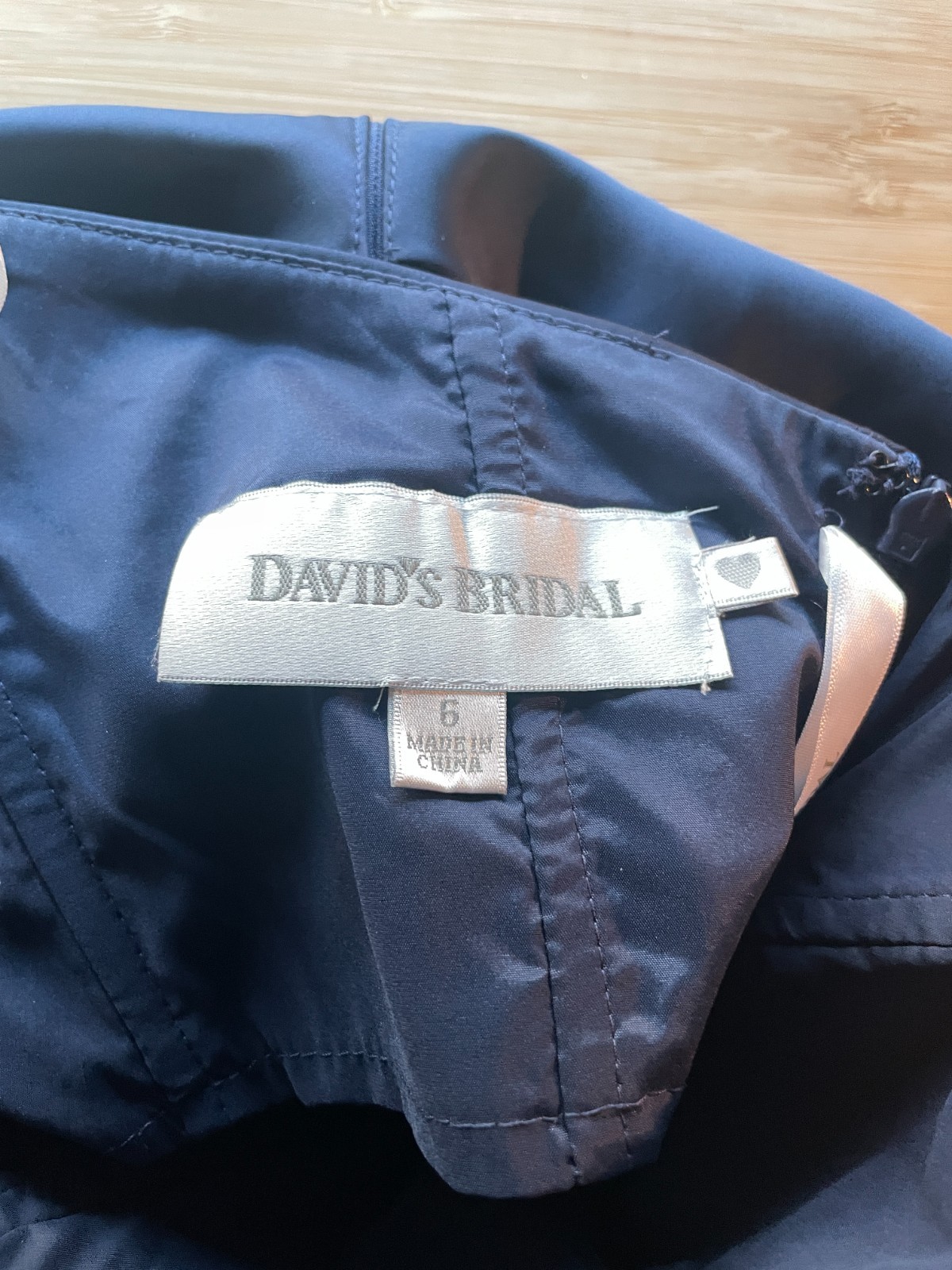 DAVID’S BRIDAL US6 Satin Sleeveless Sweetheart Marine Mini Dress, Wedding