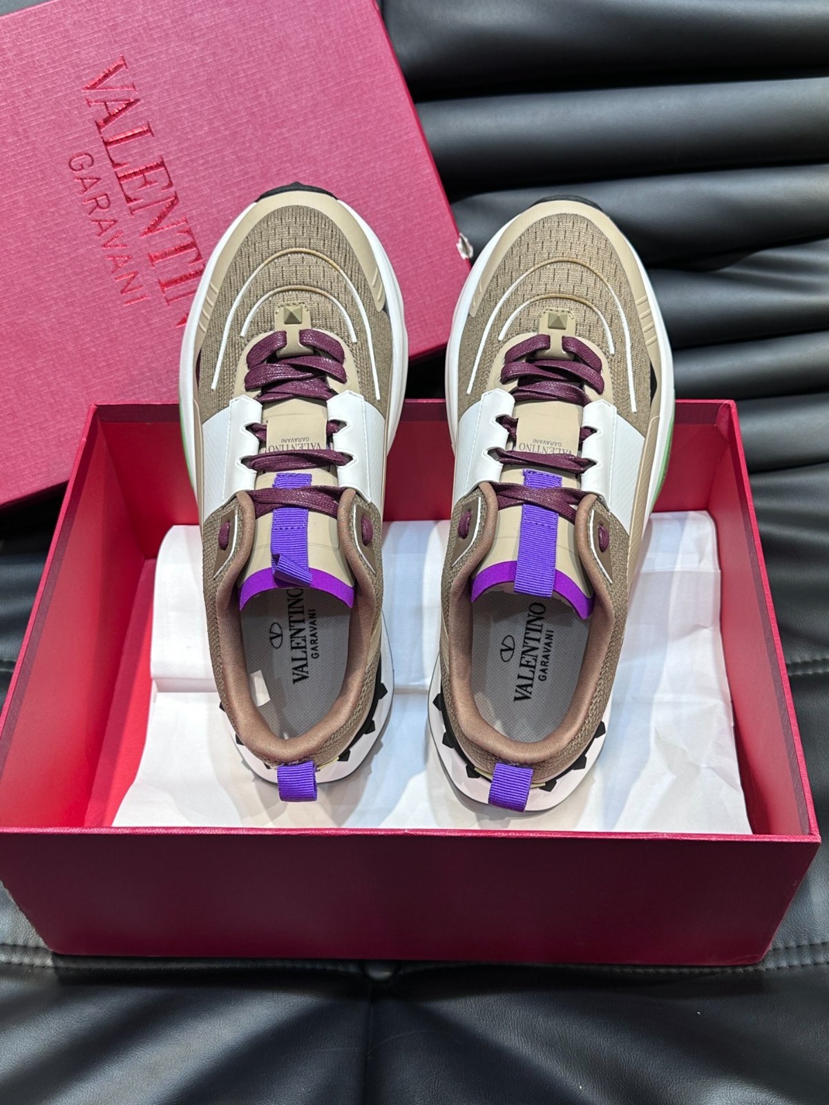 Valentino Garavani Sneakers Beige Brown Knit Runner Shoes EU 38-45 New With Box