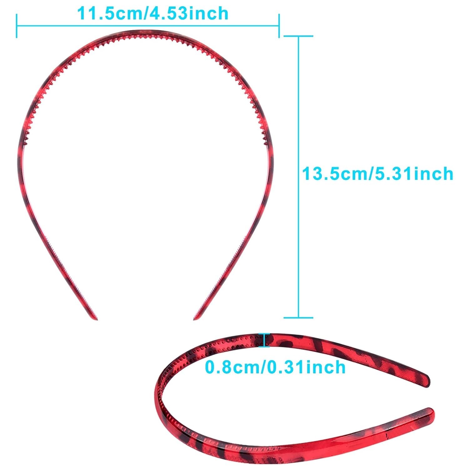 30 Pcs Thin Plastic Headbands with Teeth Colorful 0.8cm Plain Hair Bands