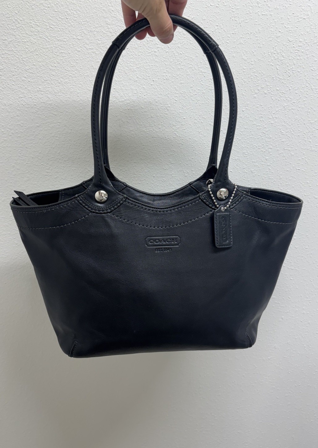 Classic COACH F14383 Legacy Bleecker Tote Black Full Grain Leather Bag