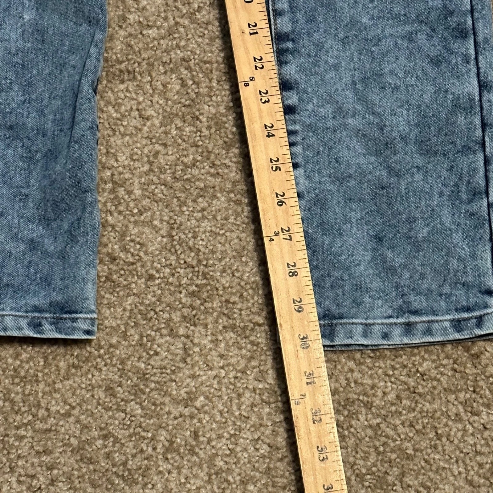Mens Biker Jeans 30X30 Acid Wash Blue Moto Denim Ribbed Knee Zipper Slim Fit
