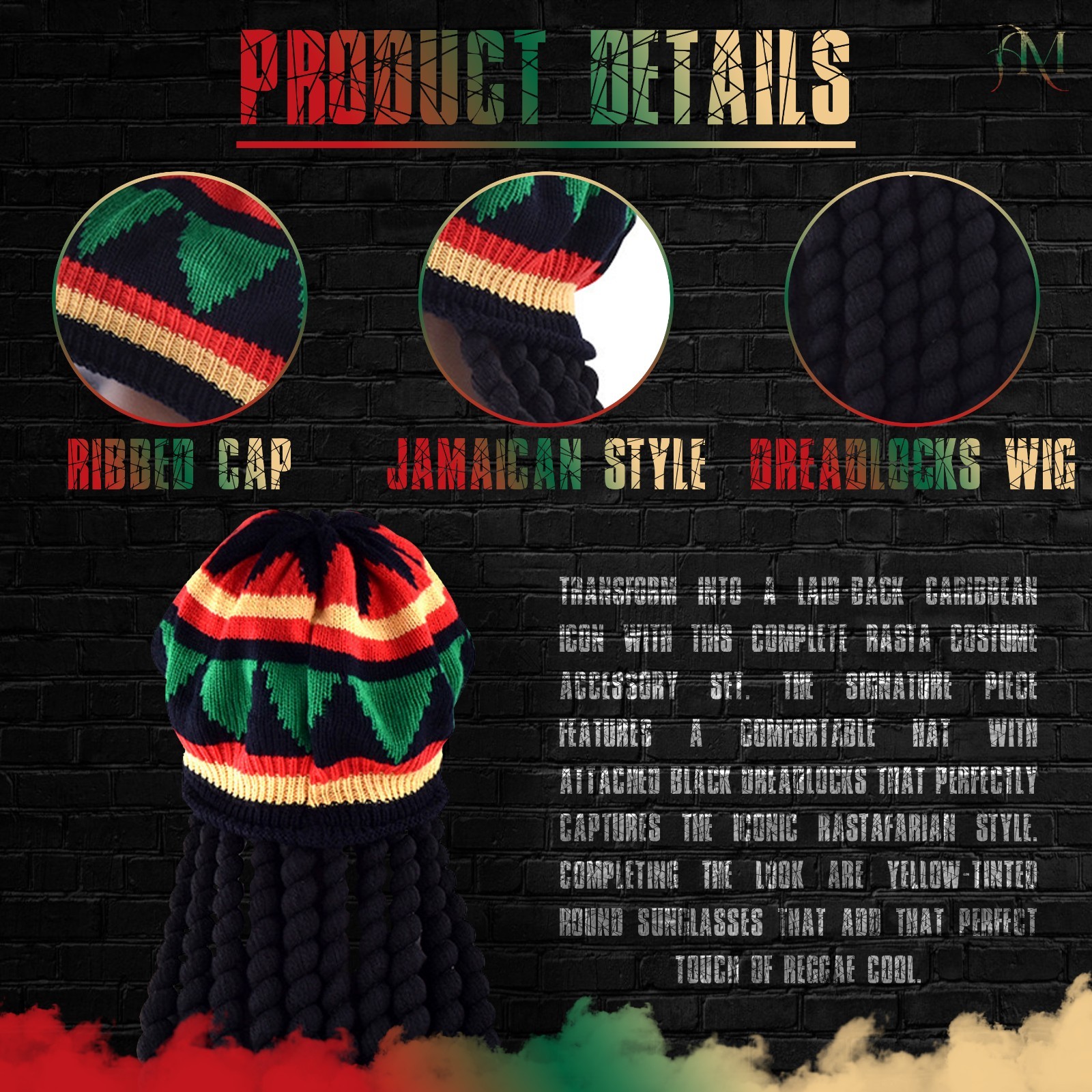 Rasta Dreadlocks Wig Hat Bob Marley Reggae Jamaican Dreads Knitted Party Hat