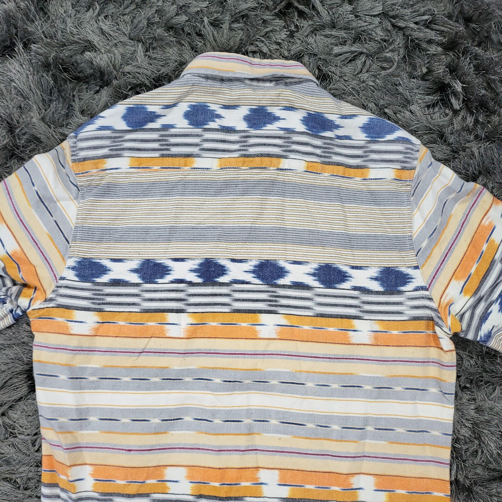 7 Diamonds Shirt Mens Large Southwestern Stripe Cuffed Short Sleeve Cotton Logo