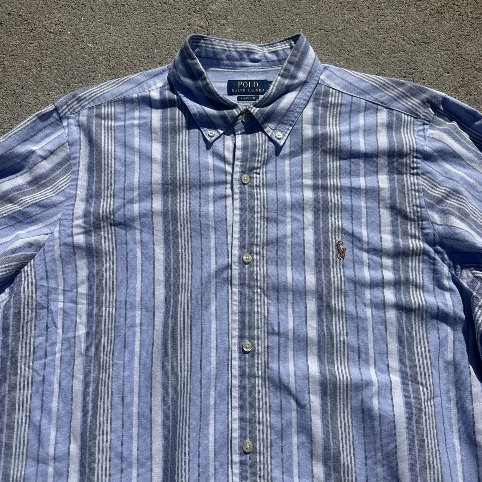 Polo Ralph Lauren Classic Fit Oxford Shirt Blue Striped Mens XL Flesh Pony Horse