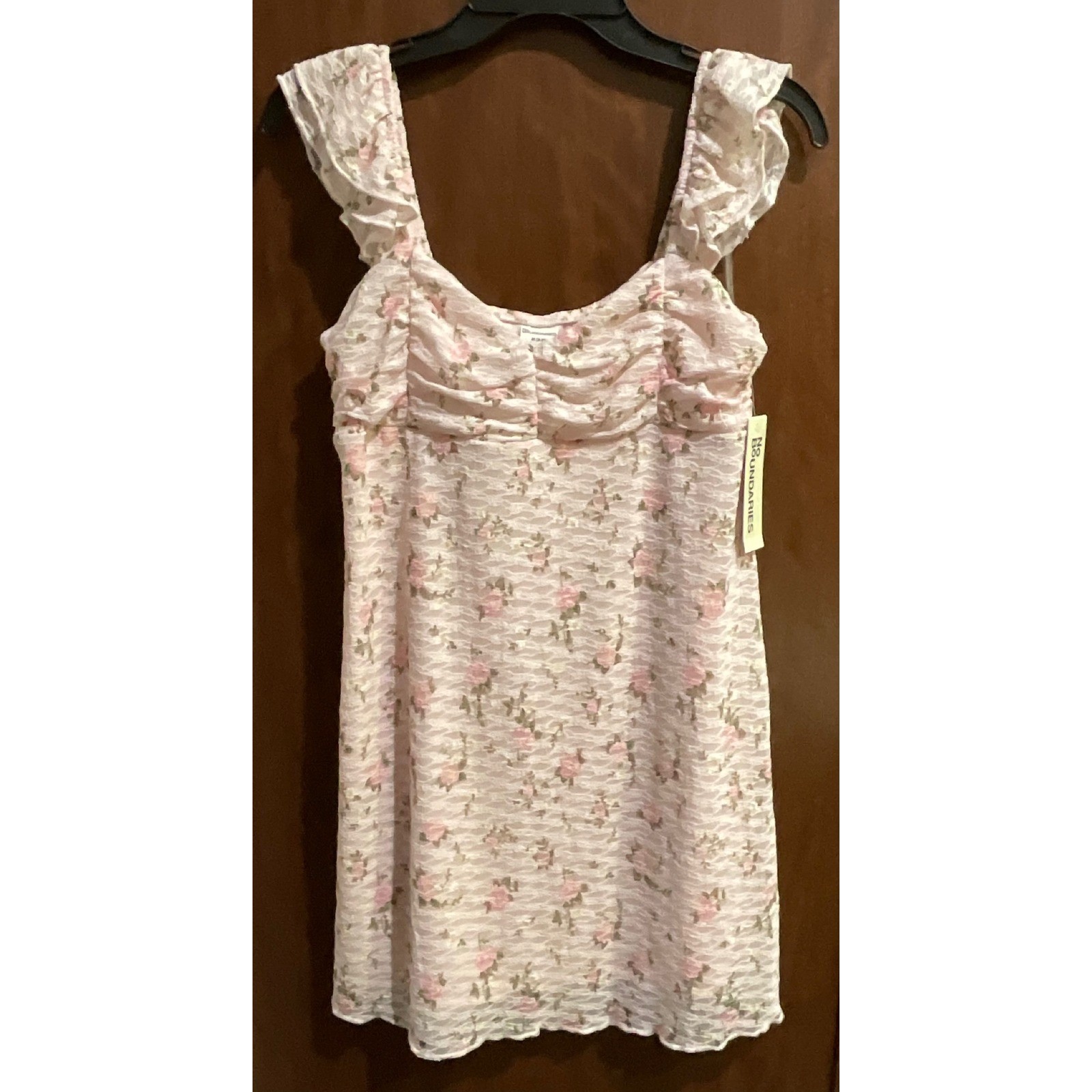 No Boundaries Double Ruffle Ruched Mini Dress, Women’s size M -H-046