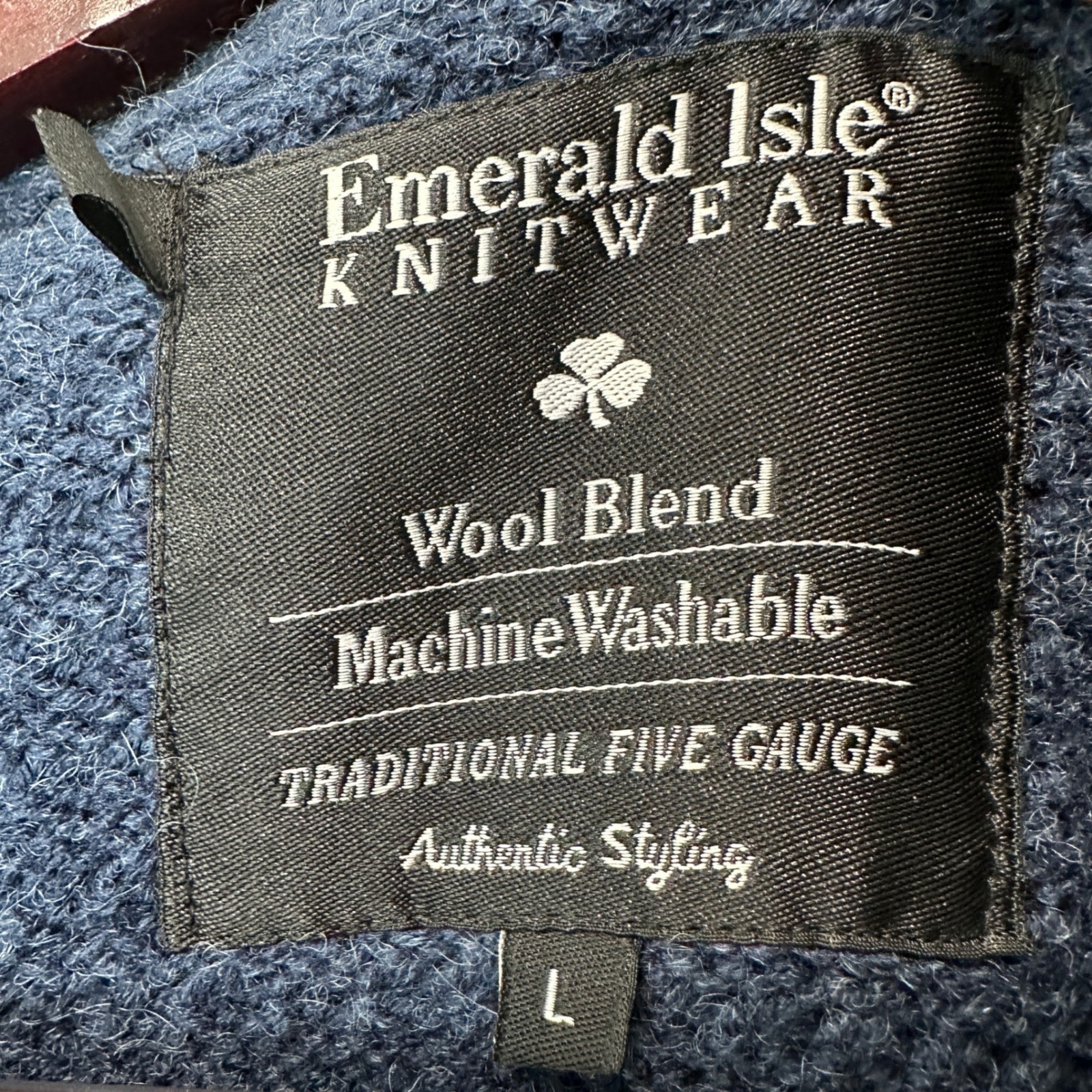 Emerald Isle Knitwear Kenmare Sweater Large Blue Wool Blend Raglan L Fisherman